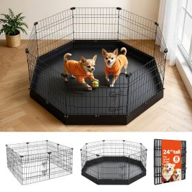 Dog Playpen 24 Inch 8 Panels Heavy Duty Exercise Pen with Bottom Pad, Indoor Foldable Metal Pet Fence with Door, Puppy Crate Kennel
