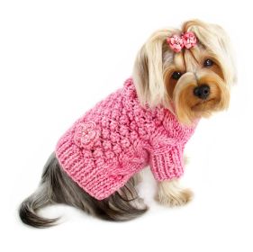 Pink Bobble Stitch Turtleneck Hand Knitted Sweater (size: XS)